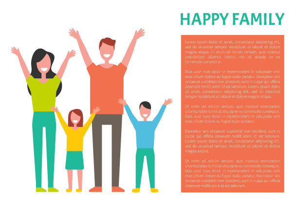 幸福的家庭，母亲，父亲，女儿和儿子的问候图片下载