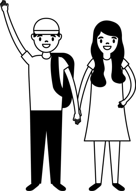 微笑的男孩和女孩手牵着手图片下载