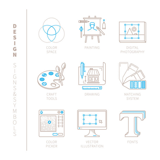 一套图形设计图标和概念在单声道图片下载