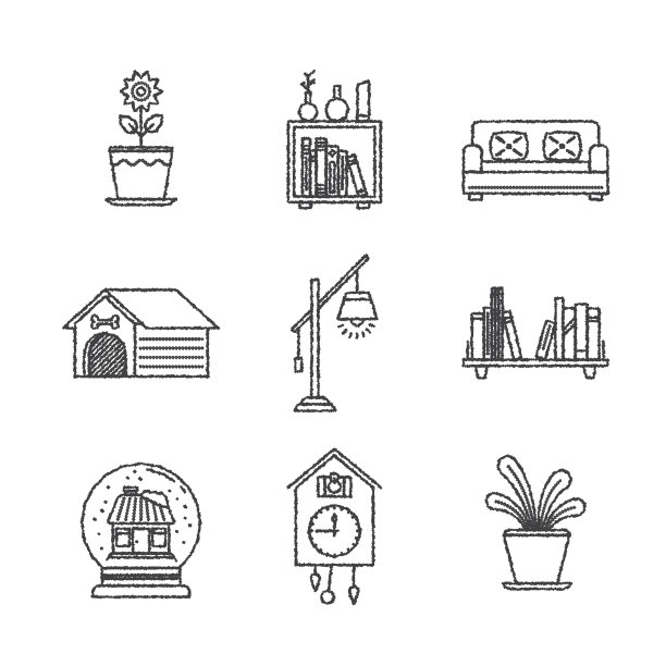 一套室内图标和概念在草图风格图片下载