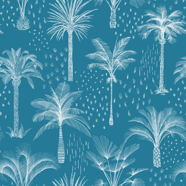 棕榈树无缝图案。假日夏季热带背景。图片下载