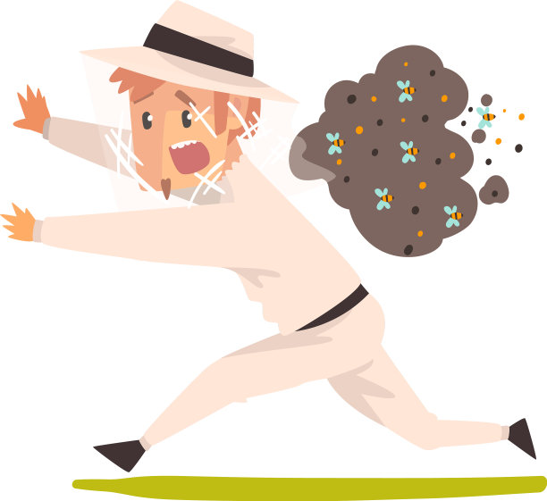 受惊的养蜂人逃离了蜂群图片下载