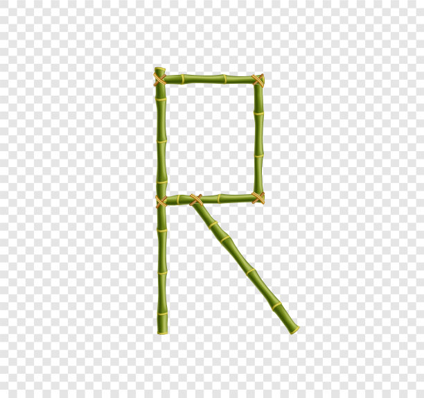 大写字母r做成的绿色竹条上图片下载