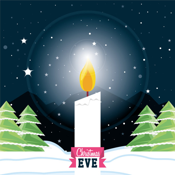 装饰圣诞蜡烛在雪景图片下载