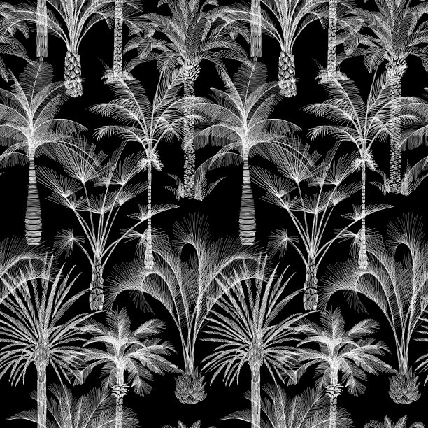 抽象棕榈树无缝图案。假日夏季热带背景。图片下载