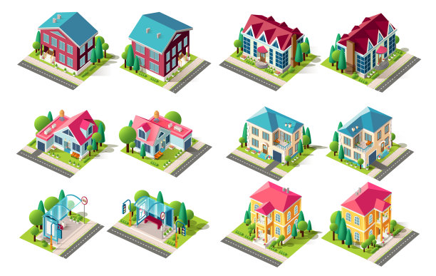等距set house bus station图片下载