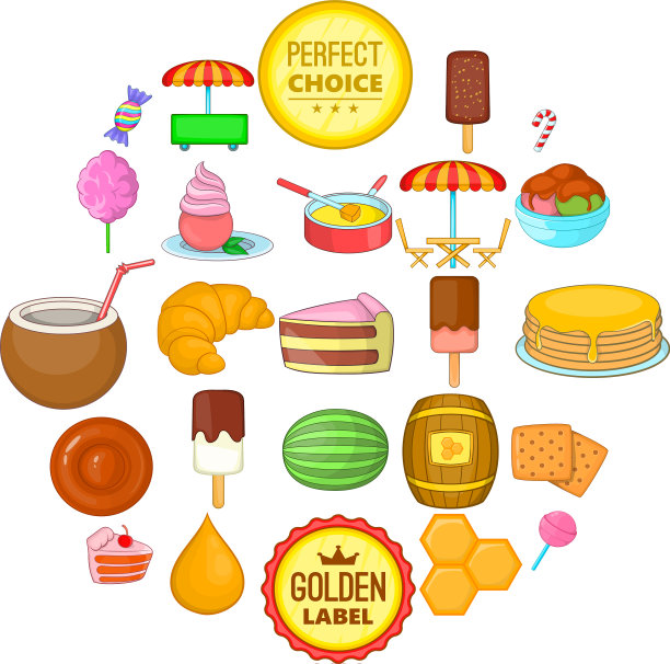 美味的糕点图标设置卡通风格图片下载