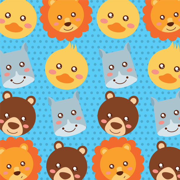 设可爱的动物脸野生动物动物群图片下载