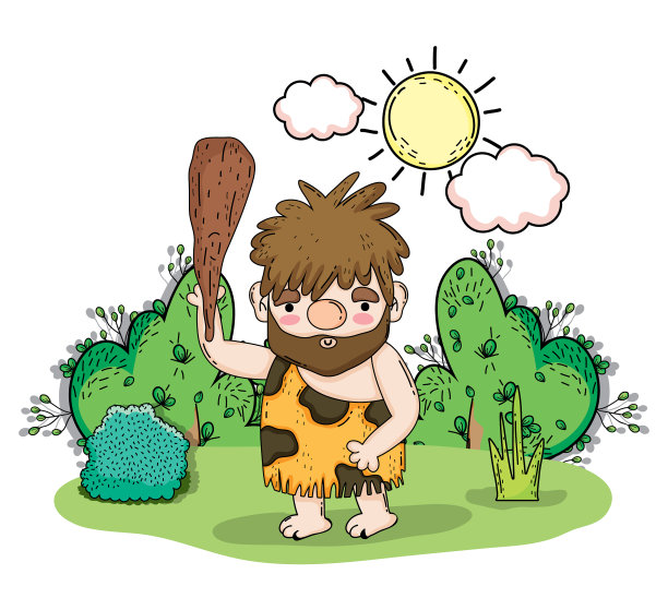 用木槌和灌木狩猎的原始人图片下载