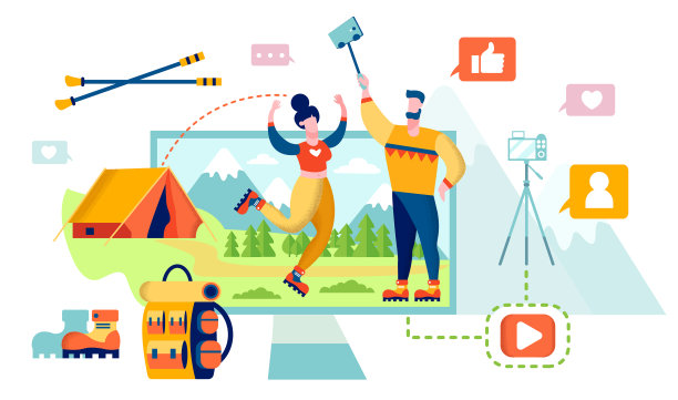 旅游视频博客上的YouTube徒步和露营图片下载