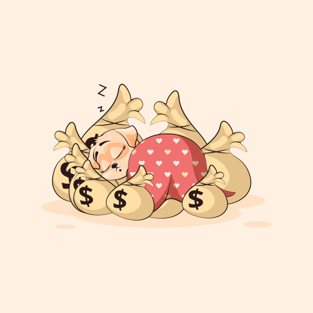 狗宝宝贴纸表情睡在袋子上的钱图片下载