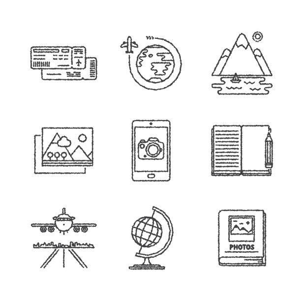 一套旅行图标和概念在草图风格图片下载