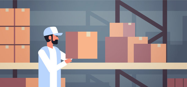 仓库管理员把纸板箱放上去图片下载
