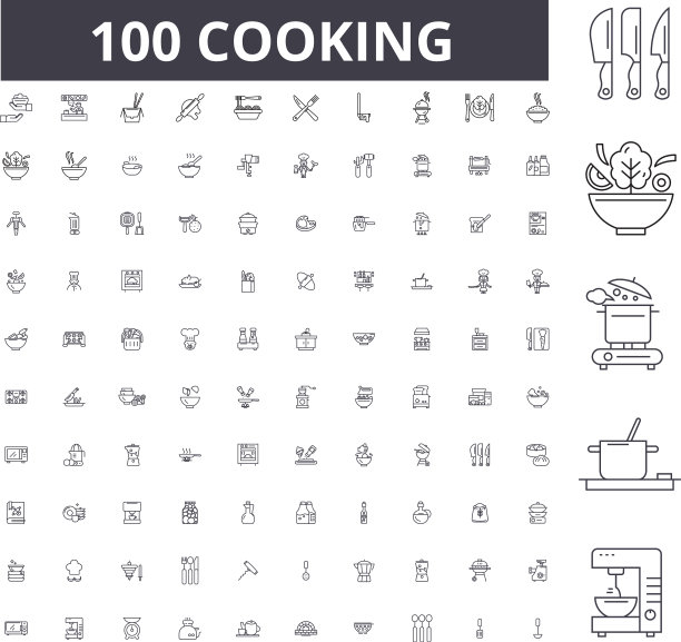 烹饪可编辑线条图标100集图片下载