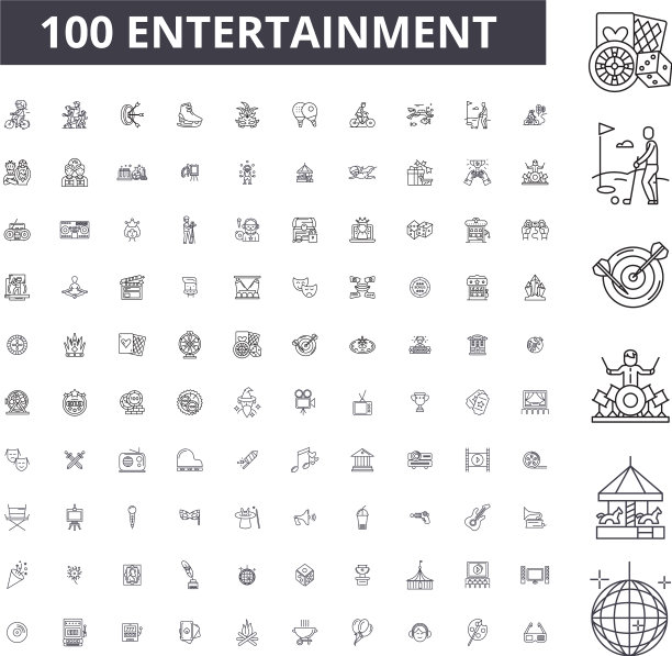 娱乐可编辑线条图标100集图片下载