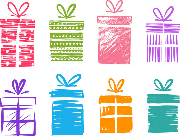 礼盒与弓套图标涂鸦图片下载