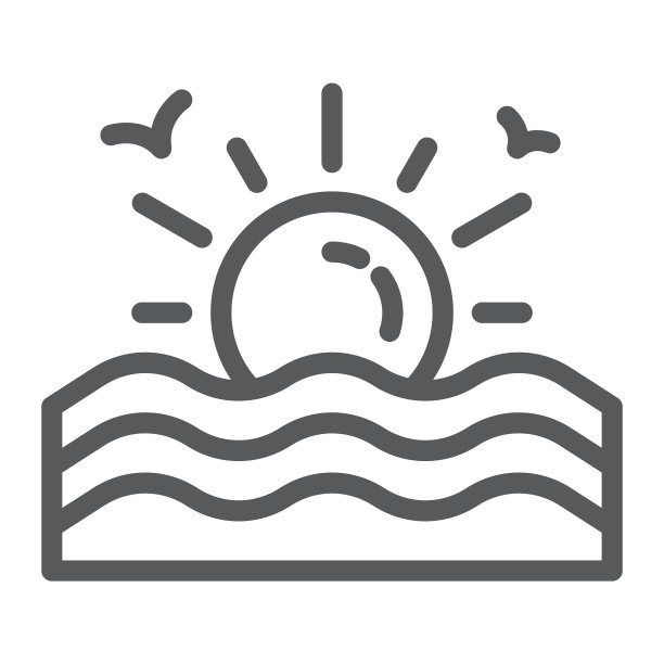 日落线条图标：日出和海洋太阳标志图片下载
