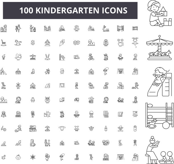 幼儿园可编辑线图标100套图片下载