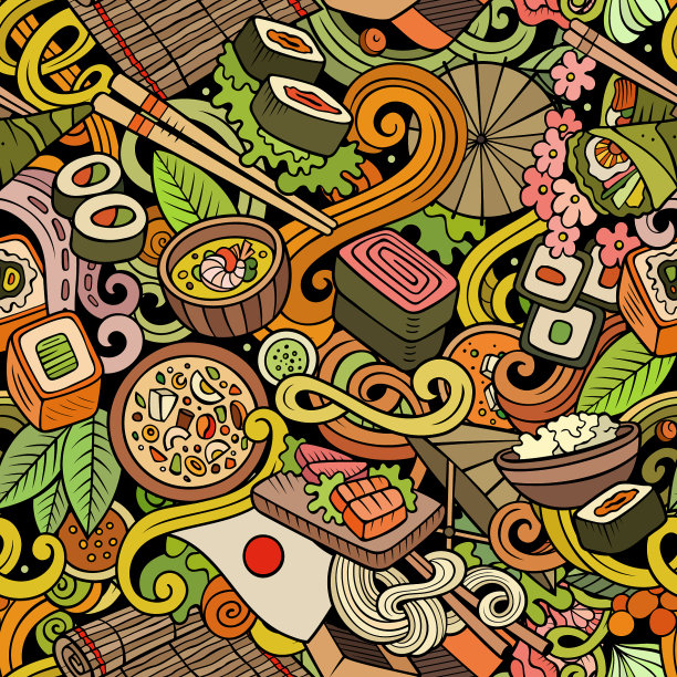 卡通可爱的涂鸦手绘日本食物图片下载