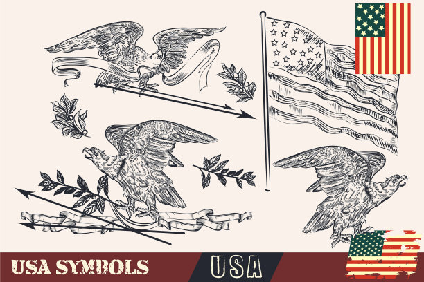 美国标志在复古风格的鹰花环图片下载