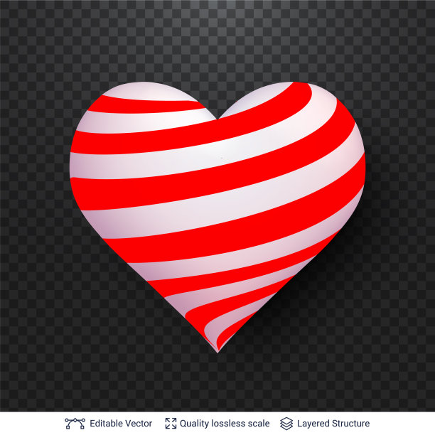 3d心形图案的红白条纹图片下载