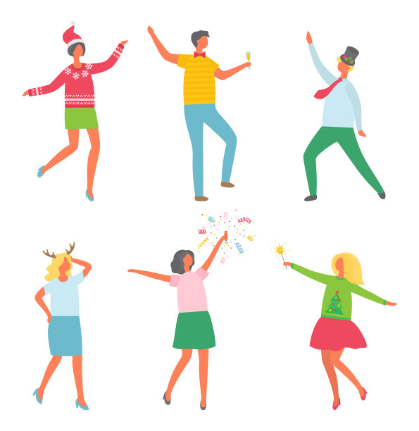 快乐的人们卡通风格庆祝圣诞节图片下载