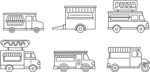 节日食品卡车图标设置轮廓风格图片下载