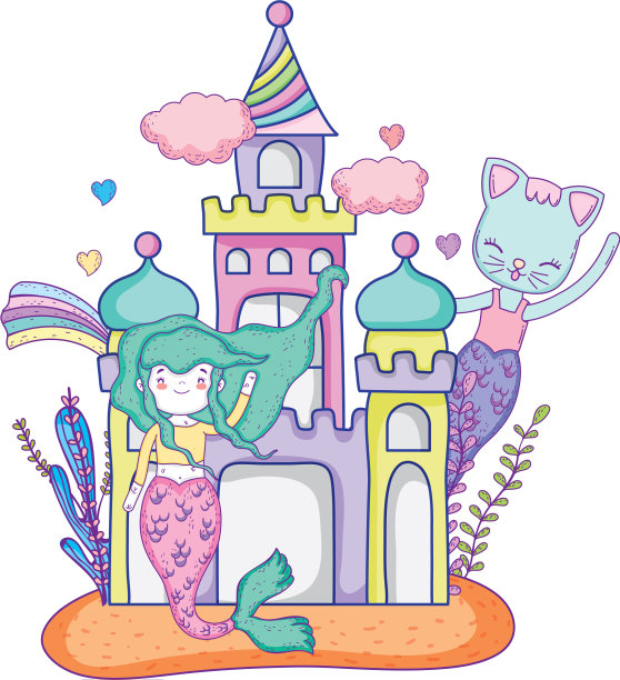 美人鱼和海底城堡的场景图片下载