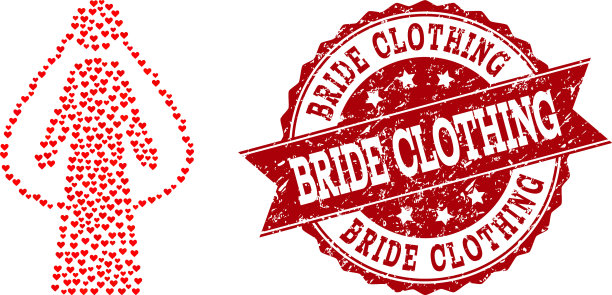 爱心马赛克新娘图标和橡皮图章图片下载