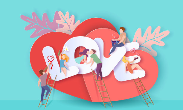 情人节卡片与情侣相爱的心图片下载