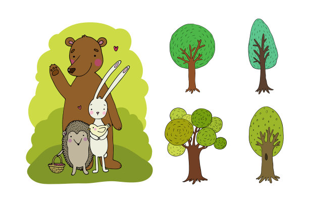 夏天画卡通可爱的森林动物图片下载
