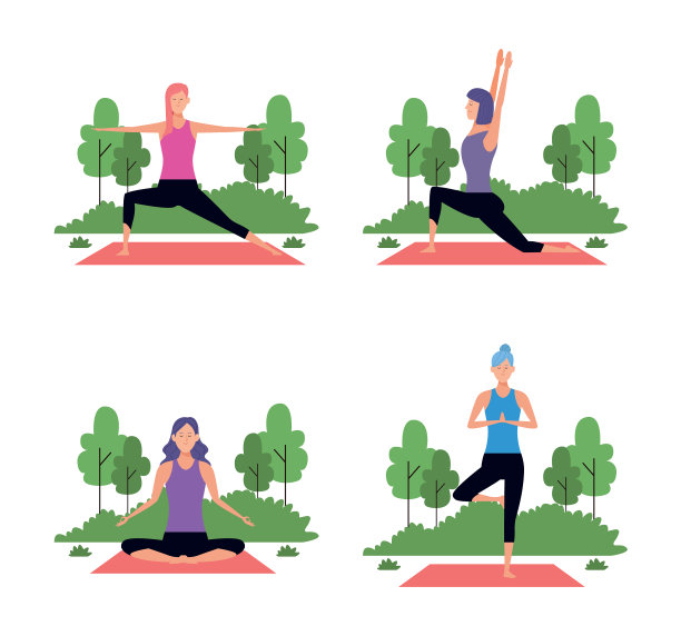 一组女人在瑜伽姿势图片下载