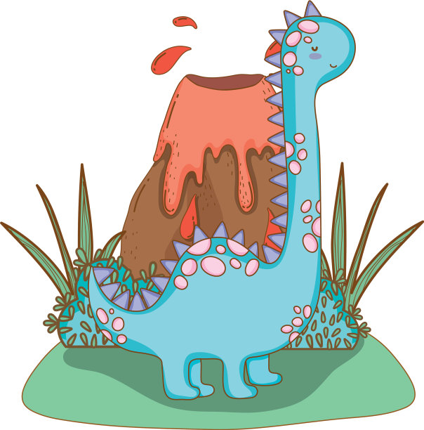 可爱的迷惑龙与火山的场景图片下载