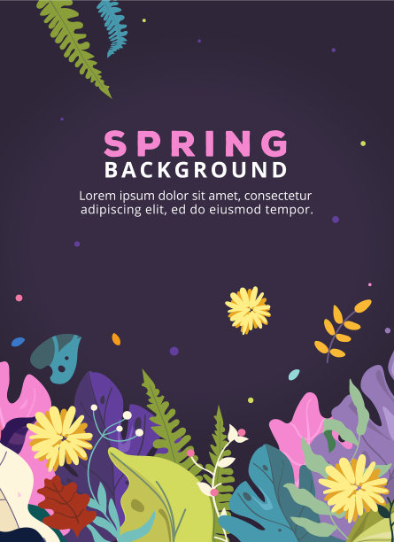春天的背景与叶和花为海报图片下载