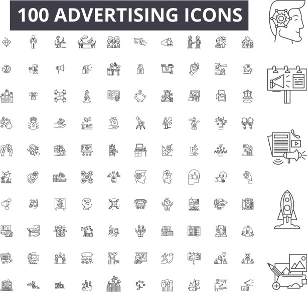 广告可编辑线条图标100套图片下载