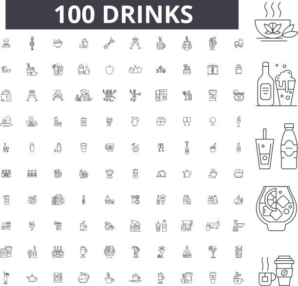 饮品可编辑线条图标100集图片下载