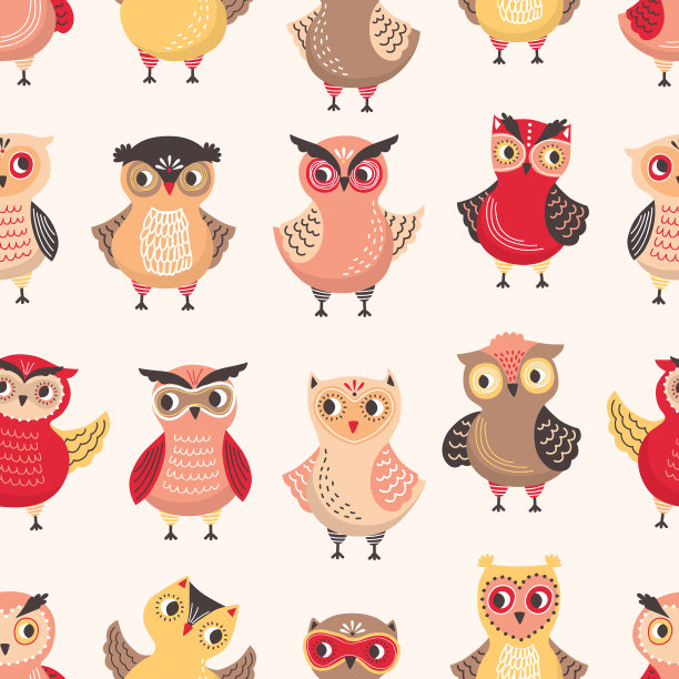 无缝图案与可爱的猫头鹰在白色图片下载