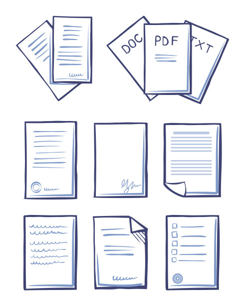 办公文件、文档和文件设置图标图片下载