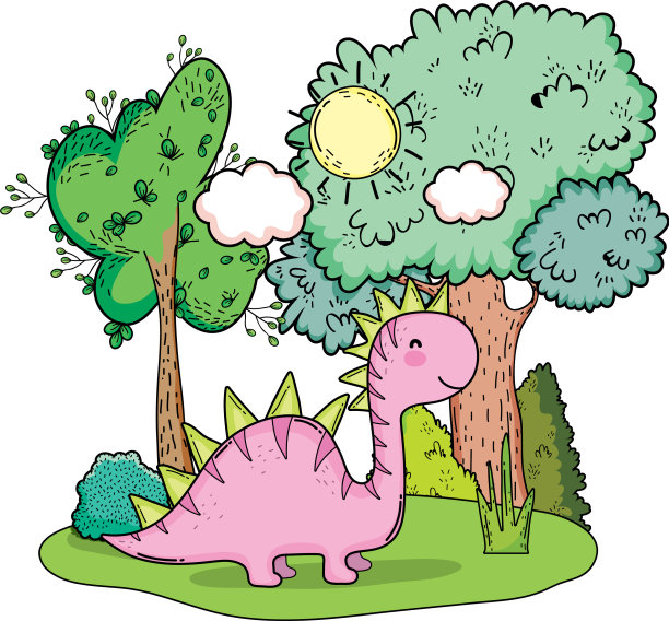 可爱的迷惑龙和树在风景图片下载