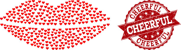 情人的心拼贴微笑的嘴唇图标和图片下载