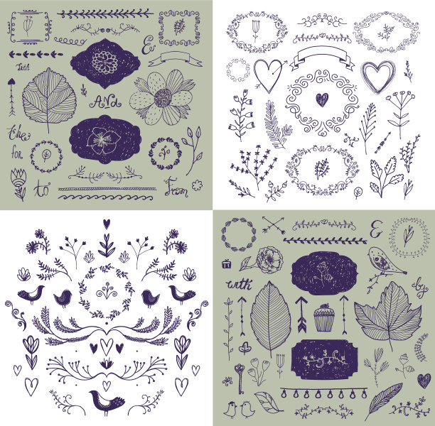 一套手绘涂鸦树枝框架图片下载