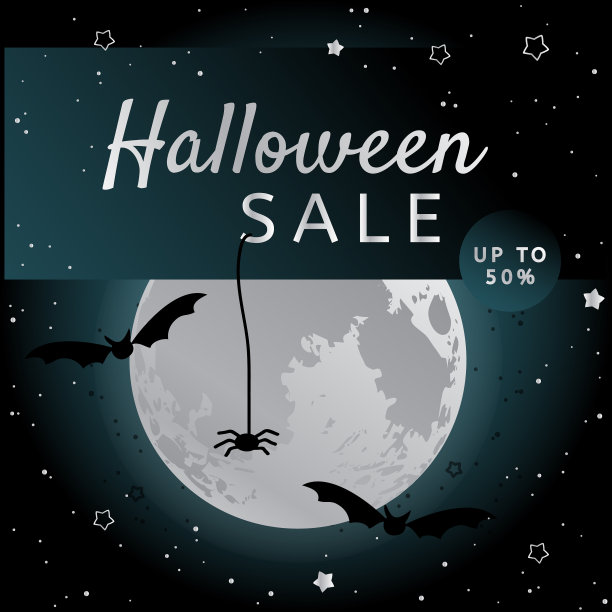 万圣节销售背景与蝙蝠和傻瓜月亮图片下载