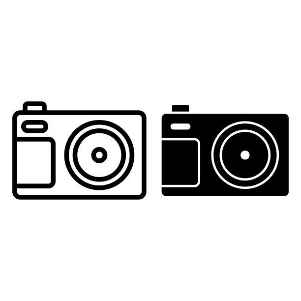 照片相机前视图线和字形图标图片下载