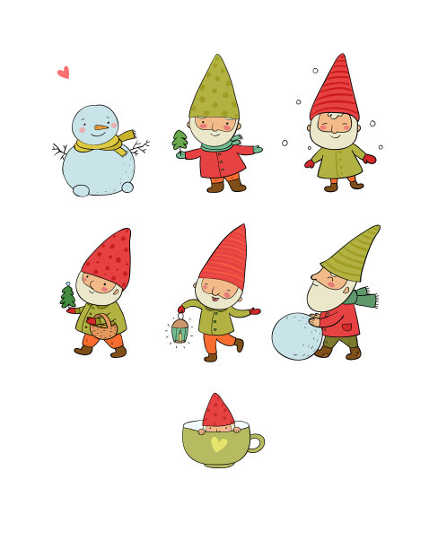 可爱的卡通侏儒新年设置圣诞精灵图片下载