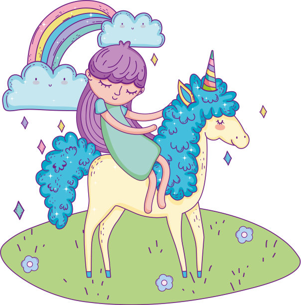 美丽的小独角兽和公主在图片下载