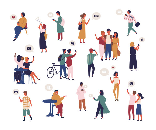 一堆人查看社交媒体图片下载