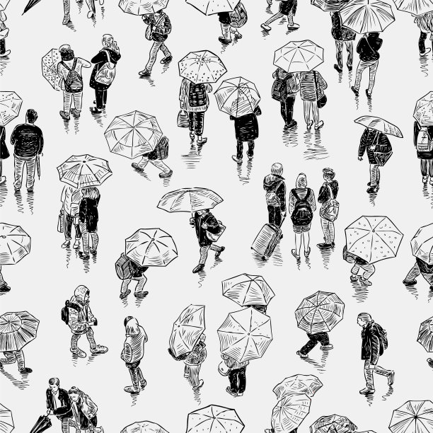 城市居民在雨天的模式图片下载