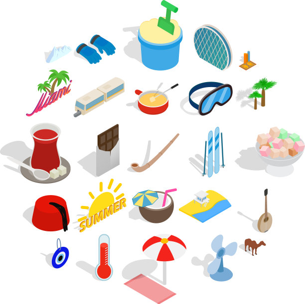 休闲在海上图标设置等距风格图片下载