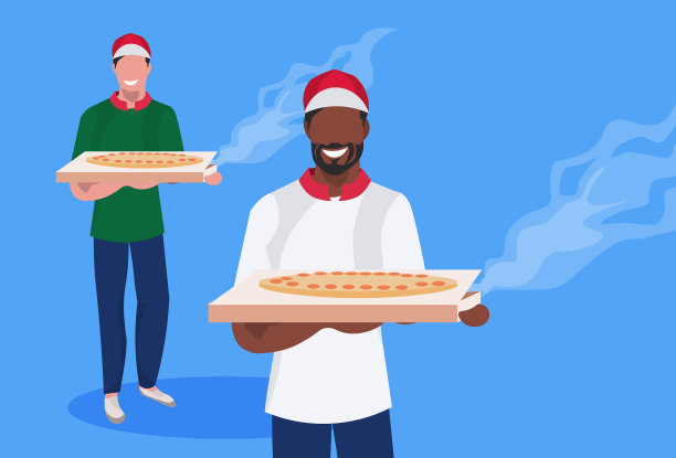 一对男厨师厨师角色拿着盒子图片下载