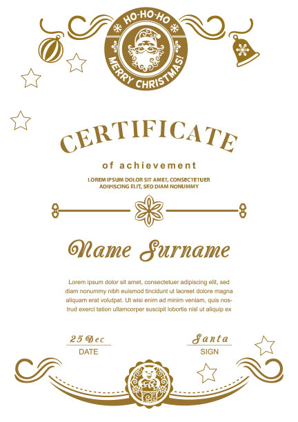 白色的圣诞证书有圣诞老人和小猪图片下载
